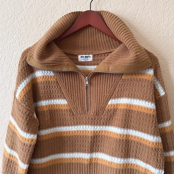 Nordstrom Brown and White Striped Cowl Neck Sweater - Picture 5 of 9